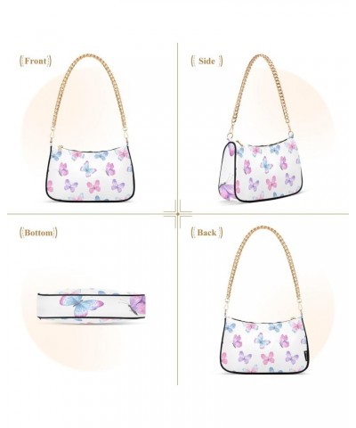 Cute Pink Butterfly in White Womens Chain Shoulder Bag Tote Handbag Clutch Hobo Purse with Zipper for Travel Casual $14.71 Totes