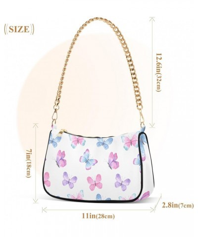 Cute Pink Butterfly in White Womens Chain Shoulder Bag Tote Handbag Clutch Hobo Purse with Zipper for Travel Casual $14.71 Totes