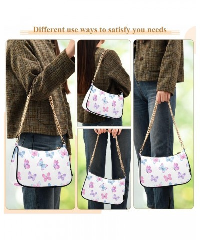 Cute Pink Butterfly in White Womens Chain Shoulder Bag Tote Handbag Clutch Hobo Purse with Zipper for Travel Casual $14.71 Totes