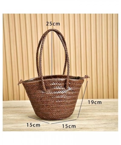 Genuine Leather Weave Handbag For Women Cowhide Shoulder Bag Lady Handmade Basket Packs Shopping Tote Beige $87.08 Totes