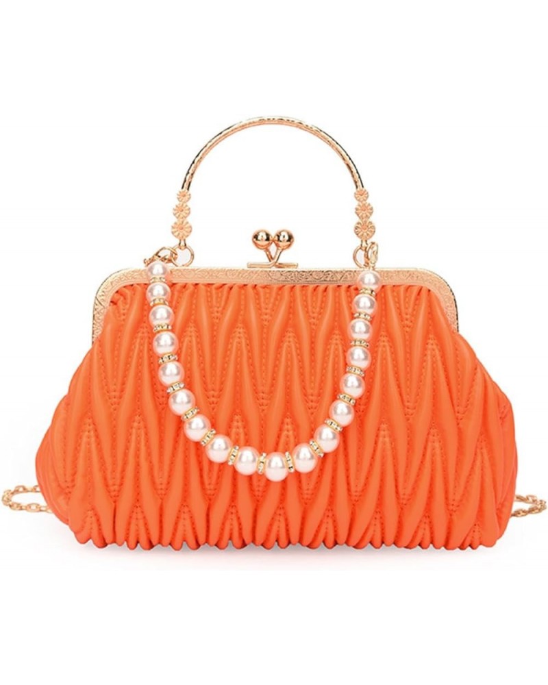 Fashion Women Shoulder Bags Prom Clutch Pearl Chain Crossbody Bags Female Chic Totes Pu Leather Handbags And Purse Orange $28...