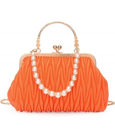 Fashion Women Shoulder Bags Prom Clutch Pearl Chain Crossbody Bags Female Chic Totes Pu Leather Handbags And Purse Orange $28...