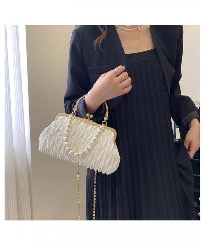 Fashion Women Shoulder Bags Prom Clutch Pearl Chain Crossbody Bags Female Chic Totes Pu Leather Handbags And Purse Orange $28...