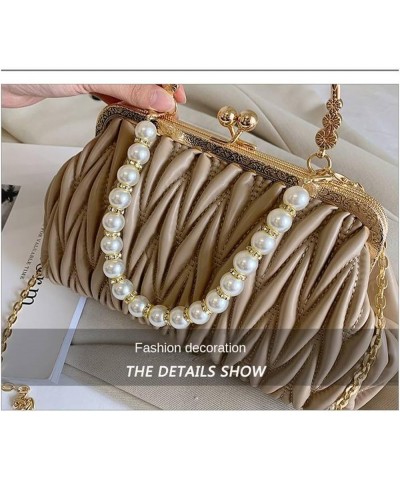 Fashion Women Shoulder Bags Prom Clutch Pearl Chain Crossbody Bags Female Chic Totes Pu Leather Handbags And Purse Orange $28...