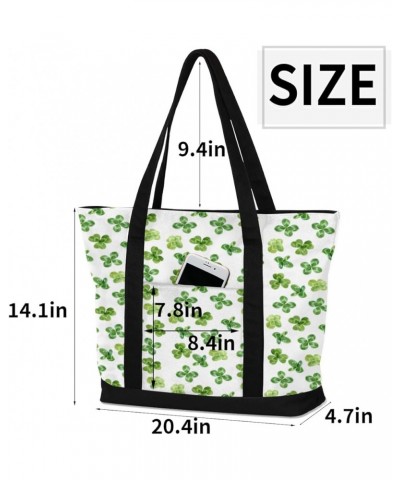 Tote Bag for Women Canvas Shoulder Bag Large Casual Handbag Lightweight Tote Bag with Zipper for Work Travel Shopping Clovers...