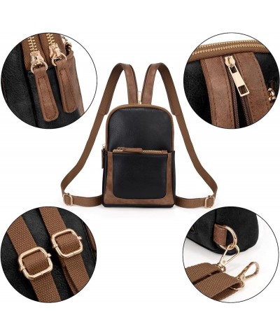 Sling Bag for Women Crossbody Trendy Chest Belt Bag Convertible Backpack Purse with Wide Shoulder Zip Straps 1259 Black/w Bro...