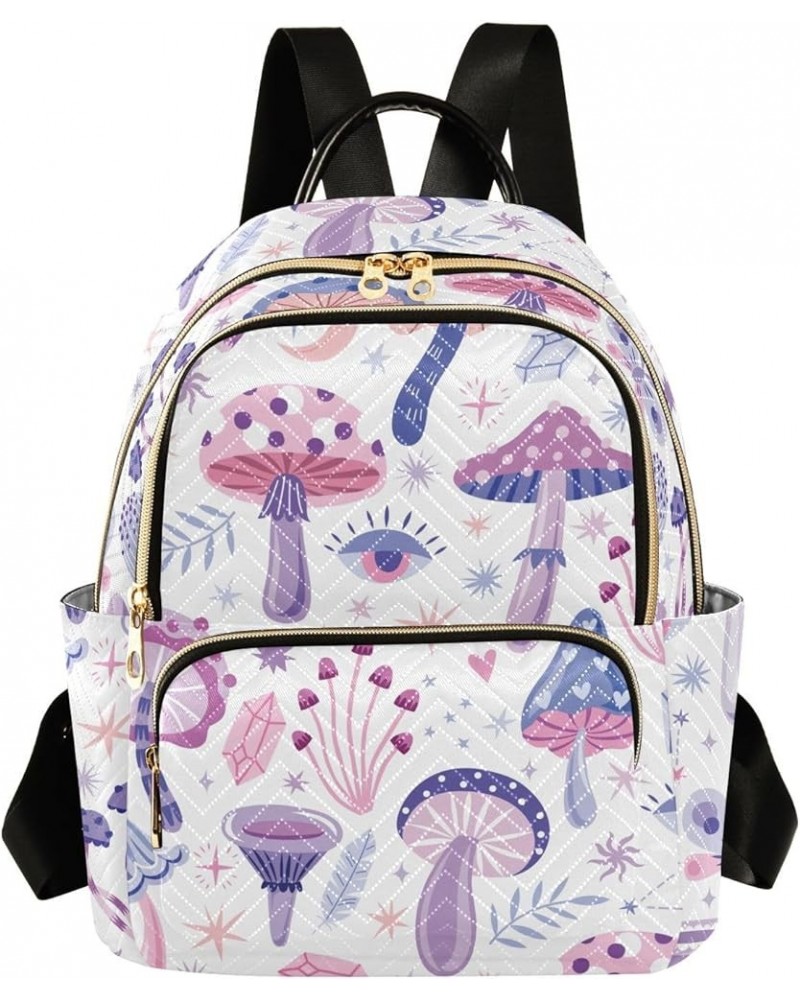 Purple Magic Mushrooms Backpack for Women Lightweight Casual Daily Quilted Travel Backpack 11.4×6.1×14.1 in Small $19.24 Back...