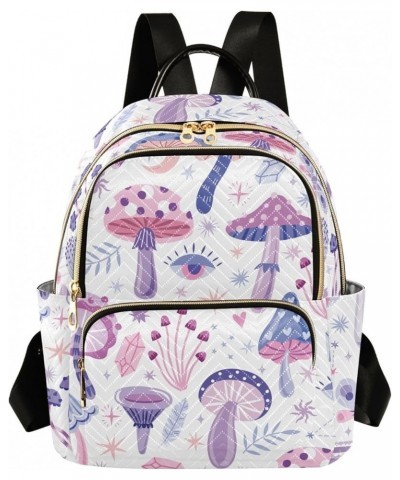 Purple Magic Mushrooms Backpack for Women Lightweight Casual Daily Quilted Travel Backpack 11.4×6.1×14.1 in Small $19.24 Back...