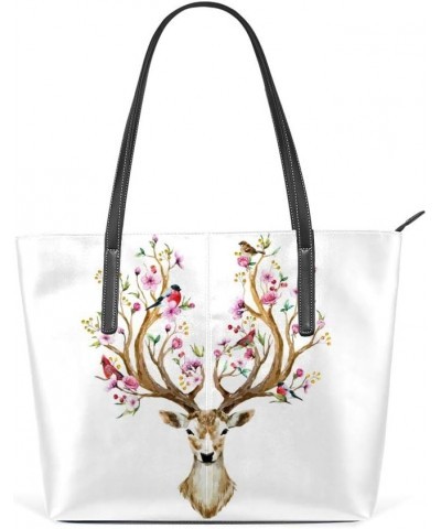 Large Work Tote Bags Women's PU Leather Fashion Watercolor Deer Handbags Shopper Bag Casual Bag $28.49 Totes