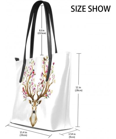 Large Work Tote Bags Women's PU Leather Fashion Watercolor Deer Handbags Shopper Bag Casual Bag $28.49 Totes